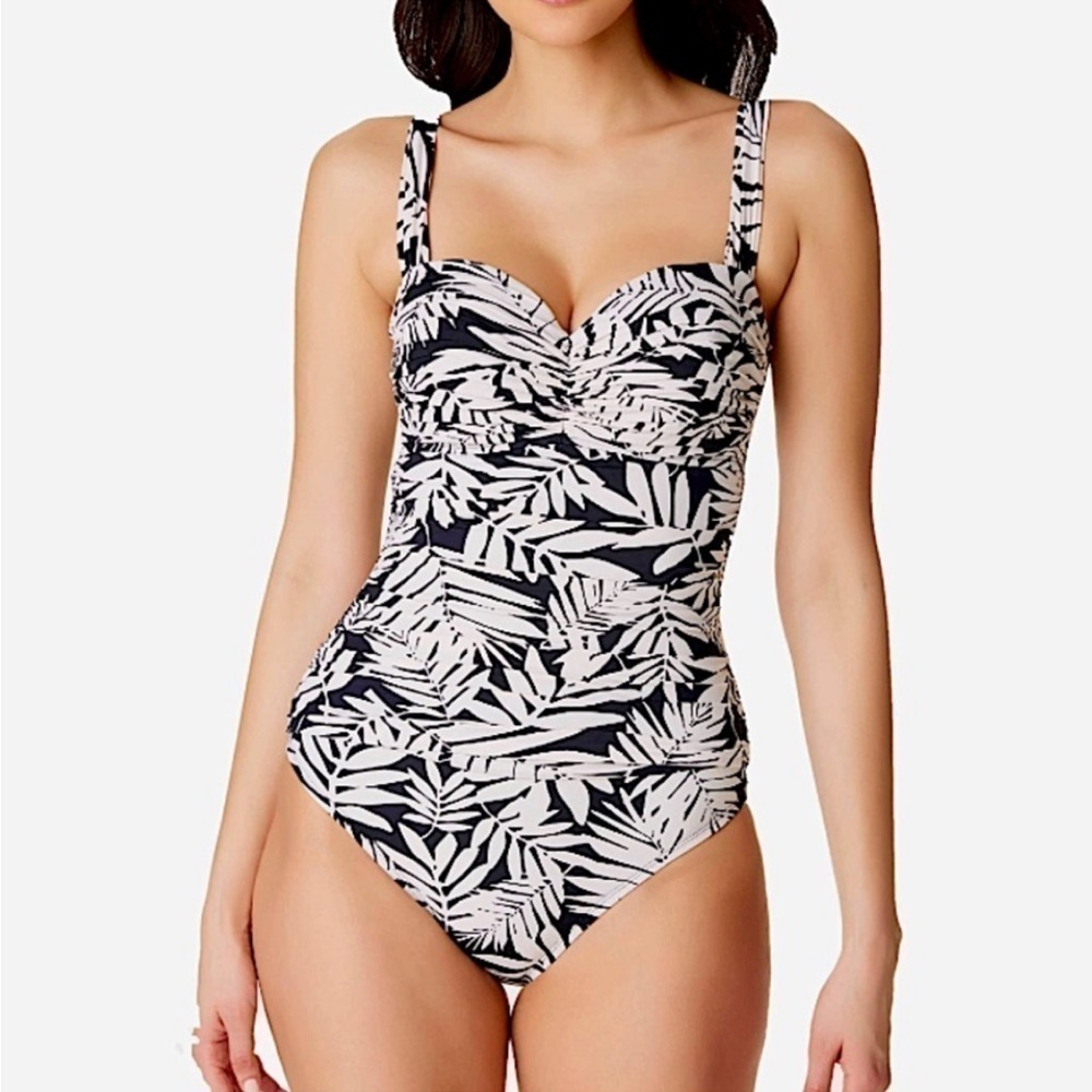 New Bleu Rod Beattie Women Urban Oasis Shirred Bandeau 1 Piece Swimsuit Black 10